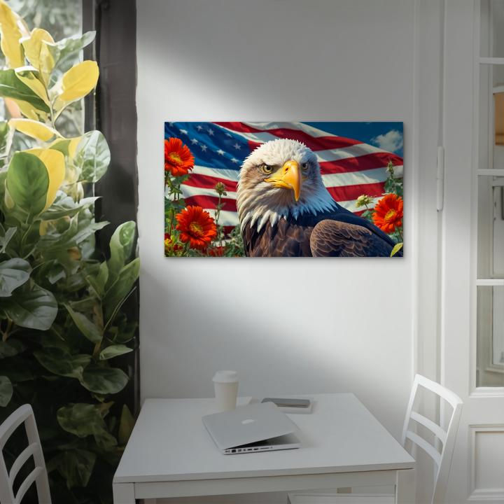 Tempered Glass Wall Art – American Eagle with Flag Design, Patriotic Home Decor