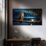 Owl Wall Art on Glass, Night Landscape Decorative Nature and Animal Theme Home Decor