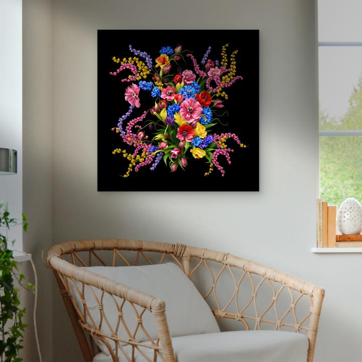 Oversized Baroque Style Rich Flowers Glass Tableau,Tempered Glass Art,Floral Design