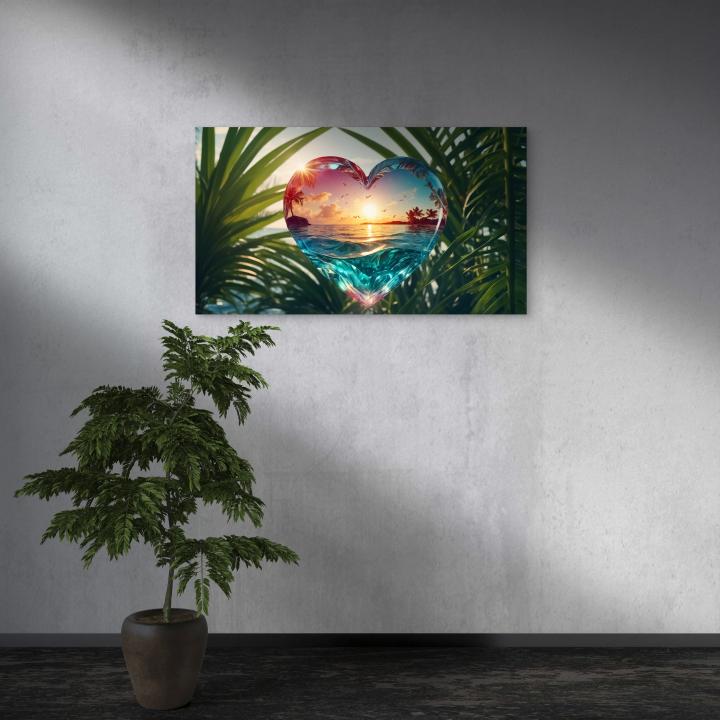 Tropical Sunset Heart-Shaped Tempered Glass Wall Art – Love Meets Nature