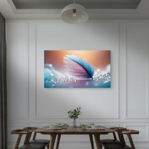 Blue and Pink Feather Tempered Glass Wall Art – Modern Large Glass Print Home Decor