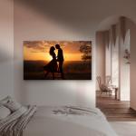 Sunset Couple Silhouette Tempered Glass Wall Art, Romantic Embrace Print, Anniversary Gift, Wedding Gift for Couple