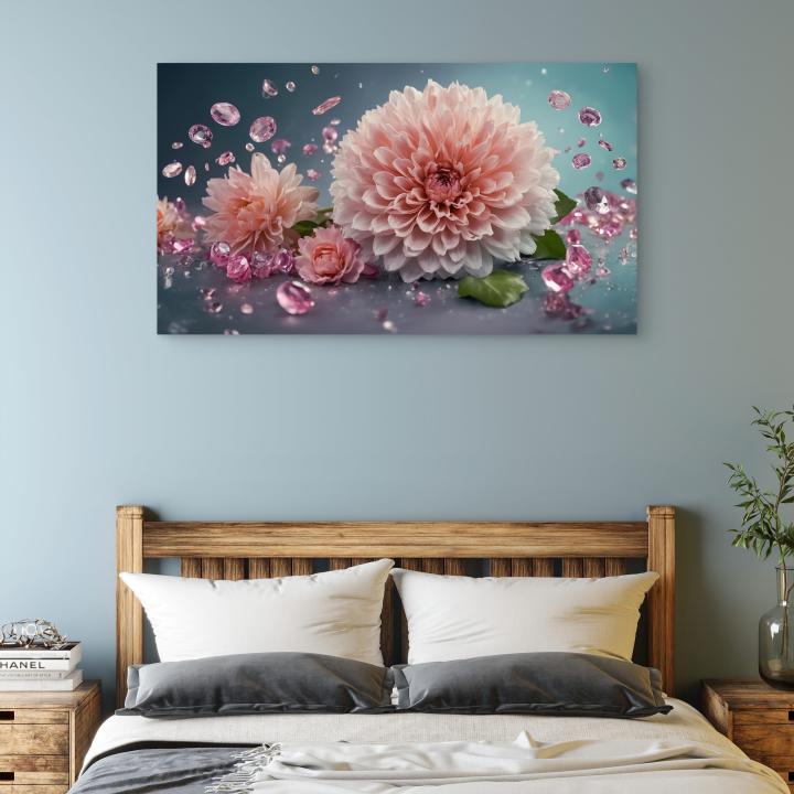 Large Pink Dahlia Flower Tempered Glass Art - Luxury Gemstone Wall Decor - Floral Photography Print