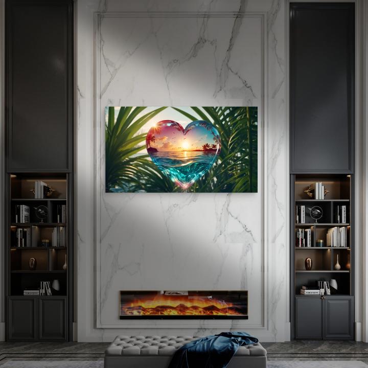 Tropical Sunset Heart-Shaped Tempered Glass Wall Art – Love Meets Nature