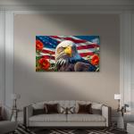 Tempered Glass Wall Art – American Eagle with Flag Design, Patriotic Home Decor