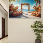 Large Floral Wedding Arch Beach View Tempered Glass Art,Romantic Wedding Decor,Destination Vibe