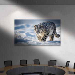 Powerful Snow Leopard Tempered Glass Print, HD Quality Wild Animal Decor