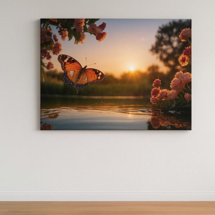 Sunset Butterfly Tempered Glass Wall Art: Nature-Inspired Home Decor