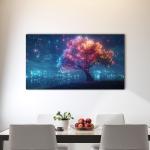 Illuminated Fantasy Tree Tempered Glass Wall Art: Modern Mystical Decor