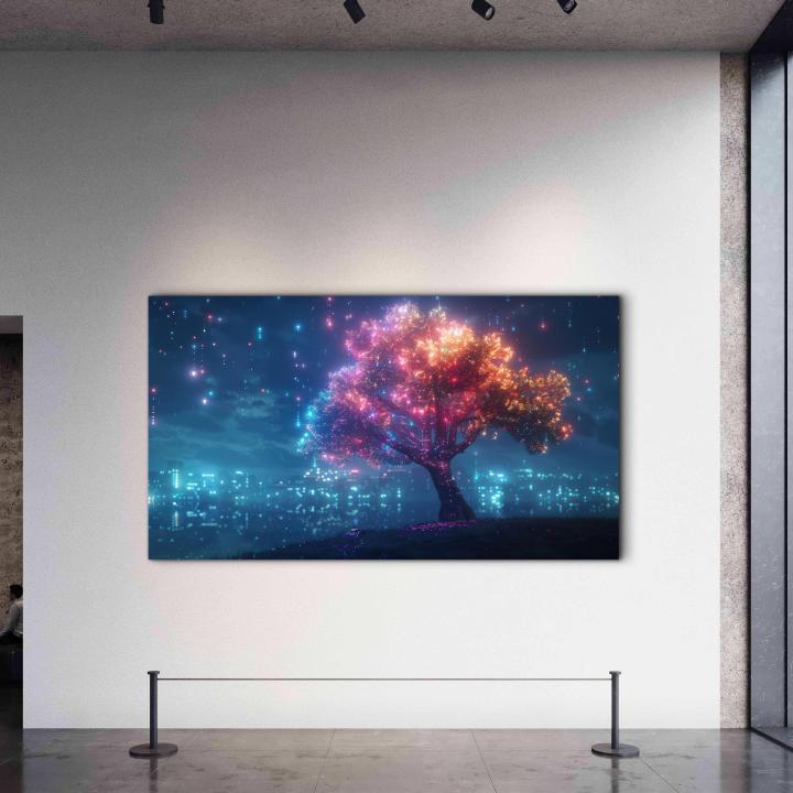 Illuminated Fantasy Tree Tempered Glass Wall Art: Modern Mystical Decor