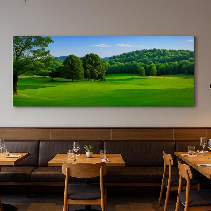 Peaceful Nature Scene Tempered Glass Print, Forest & Meadow Wall Art, Modern Home Office Decoration
