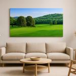 Peaceful Nature Scene Tempered Glass Print, Forest & Meadow Wall Art, Modern Home Office Decoration