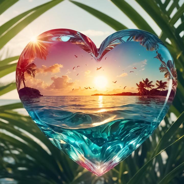 Heart-Shaped Beach Sunset Tempered Glass Wall Art,Large