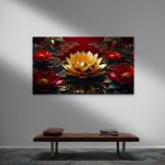 Golden Lotus Tempered Glass Wall Art: Red & Black Oriental Decor