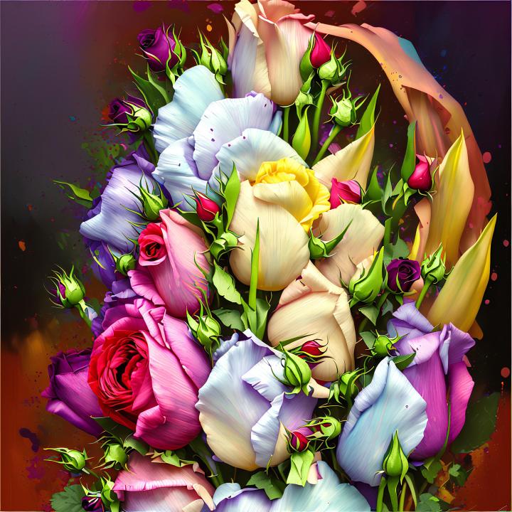 Modern Botanical Wall Art – Tempered Glass Panel Featuring Vibrant Roses & Tulips