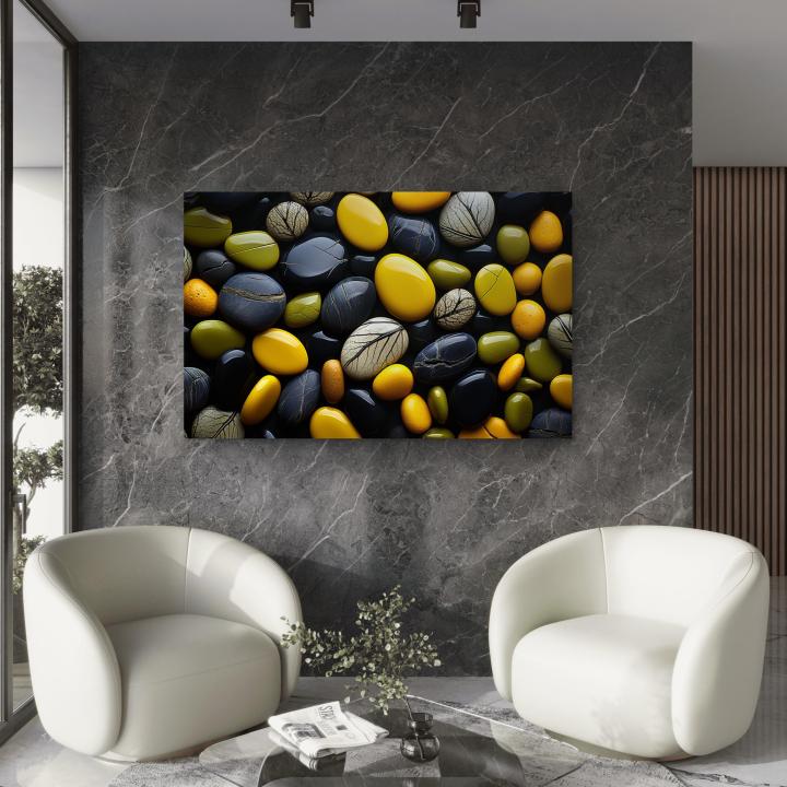 Natural Polished Veined Stones – Yellow, Black & Green Mosaic Meditation Stones Home Decor