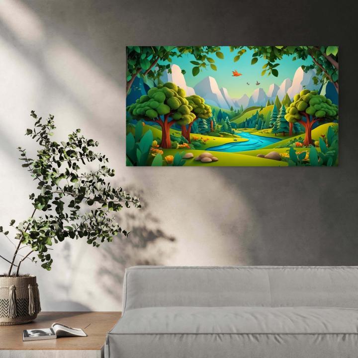 Mountain River Tempered Glass Wall Art: Modern Nature Decor, Large Size
