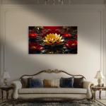 Golden Lotus Tempered Glass Wall Art: Red & Black Oriental Decor