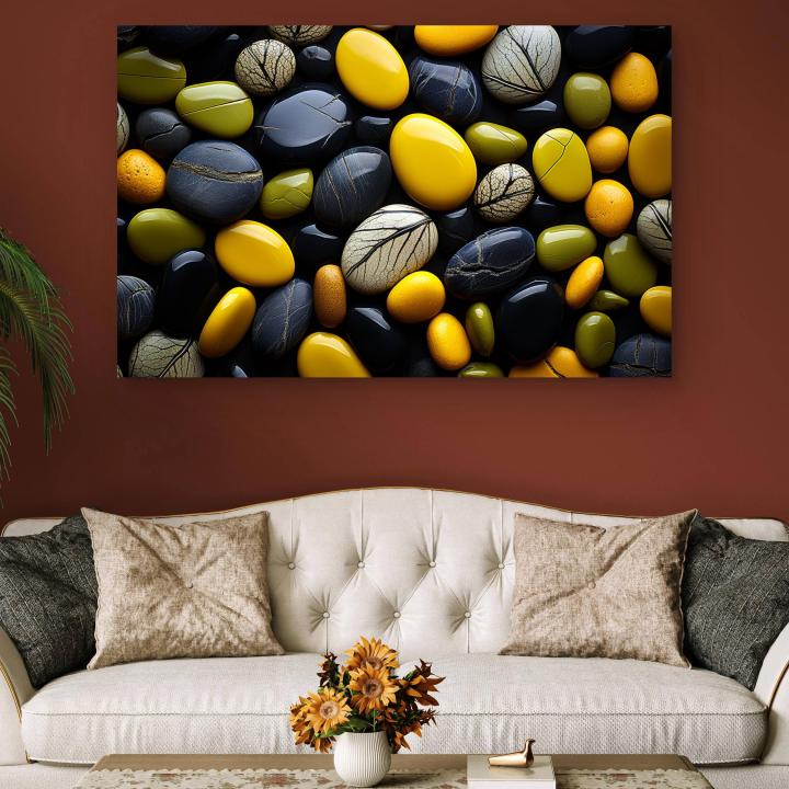 Natural Polished Veined Stones – Yellow, Black & Green Mosaic Meditation Stones Home Decor