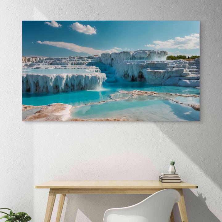 Luxury Wall Decor: Pamukkale Travertines Glacial Look Glass Art | Modern Home Decor