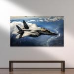 Oversized Jet Plane Landscape Glass Tableau,Speed and Adrenaline Themed Wall Decor,Tempered GlassArt