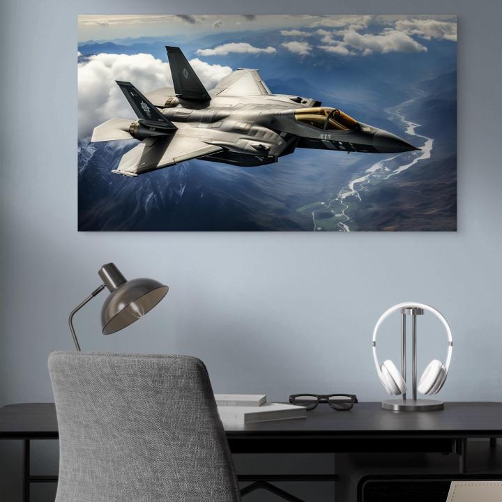 Oversized Jet Plane Landscape Glass Tableau,Speed and Adrenaline Themed Wall Decor,Tempered GlassArt
