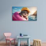 Blue-Eyed Cat in HatGlass Print,XXL Decorative Tempered Glass Panel,Funny Adorable Animal Portrait