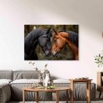 Large Tempered Glass Art - Two Horses Love and Bond PortraitFarmhouse and Nature Wall Decor