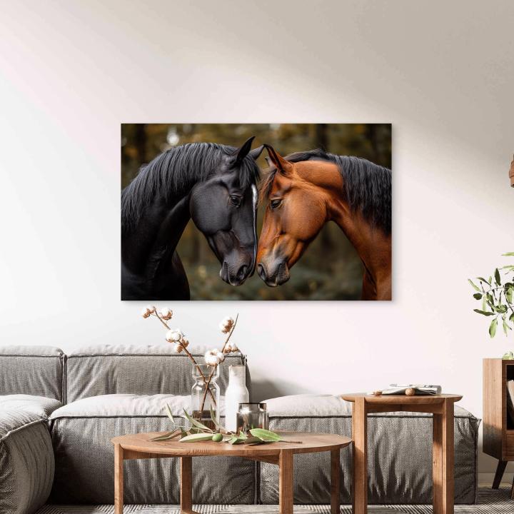 Large Tempered Glass Art - Two Horses Love and Bond PortraitFarmhouse and Nature Wall Decor