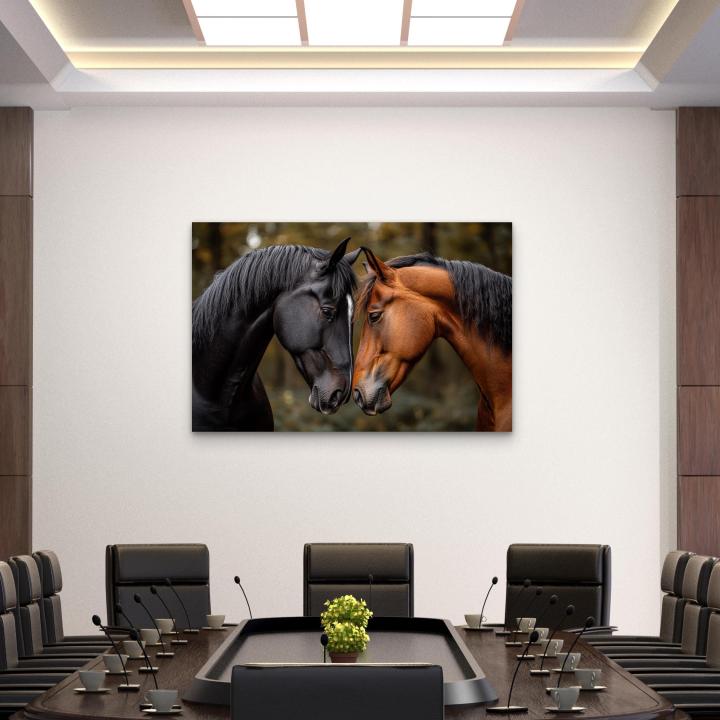 Large Tempered Glass Art - Two Horses Love and Bond PortraitFarmhouse and Nature Wall Decor