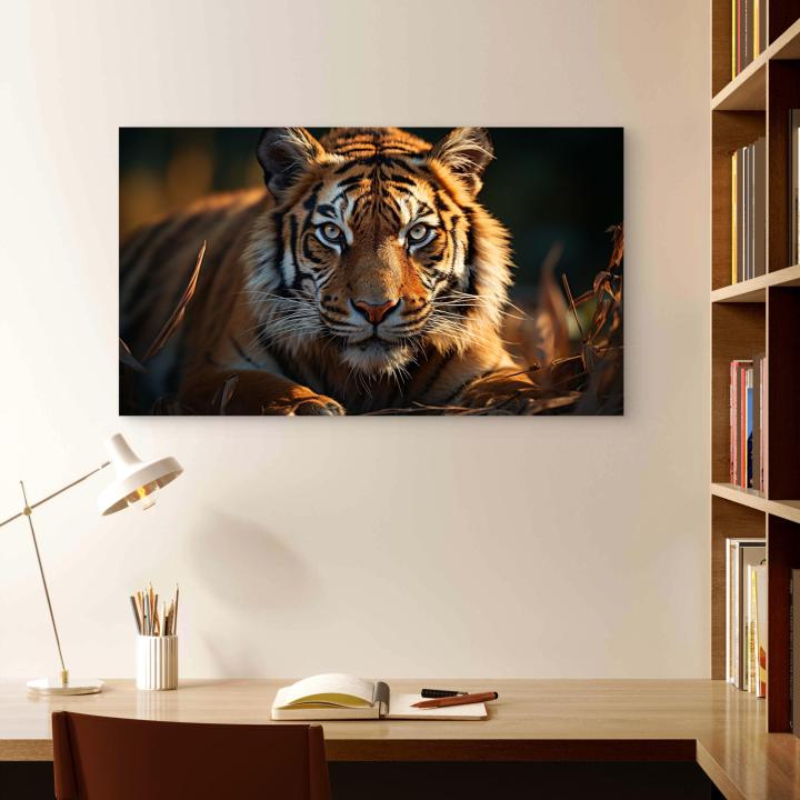 Large Tempered Glass Art,Intense Gaze Tiger Portrait,Wildlife and Nature Wall Decor