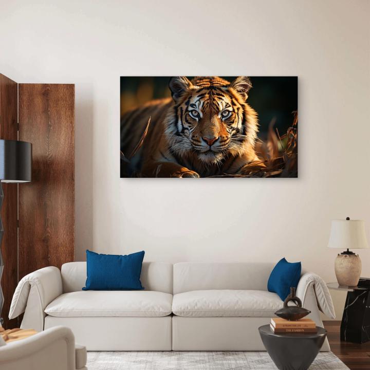 Large Tempered Glass Art,Intense Gaze Tiger Portrait,Wildlife and Nature Wall Decor