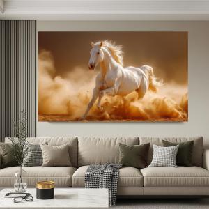 White Horse Tempered Glass Wall Art: Elegant Animal Decor, Large Size