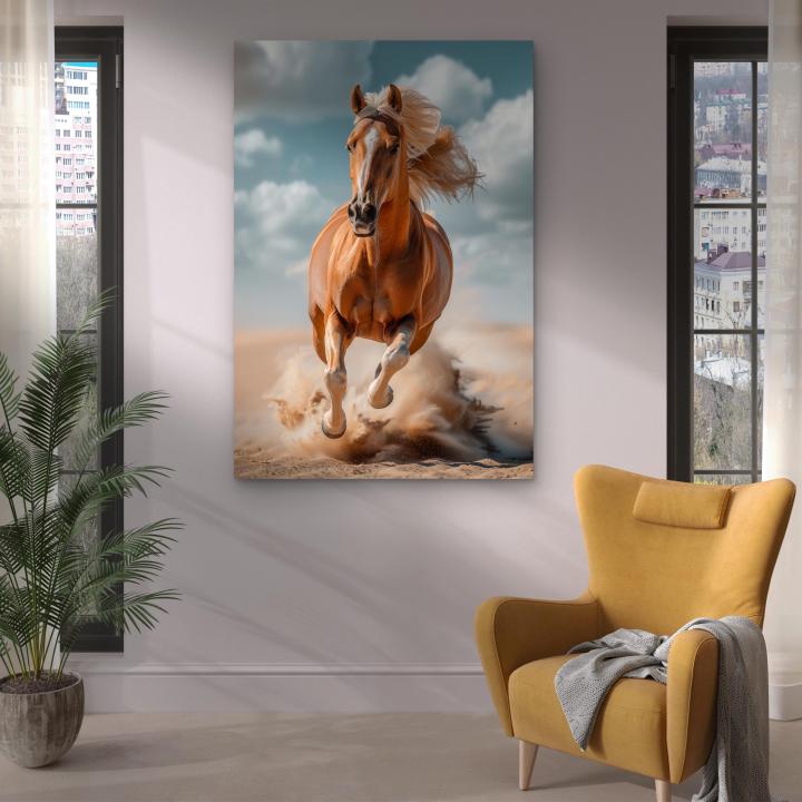 Galloping Horse Tempered Glass Wall Art – Large Modern Equestrian Decor,