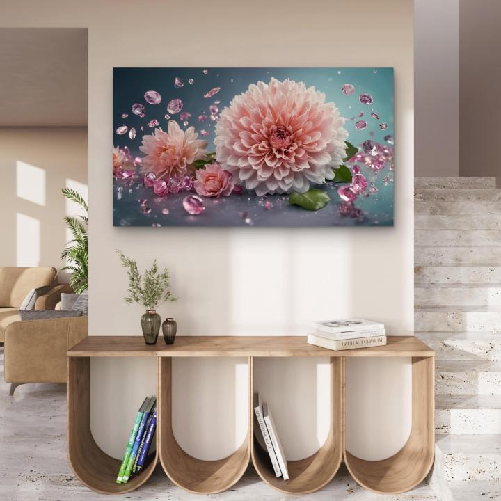 Large Pink Dahlia Flower Tempered Glass Art - Luxury Gemstone Wall Decor - Floral Photography Print