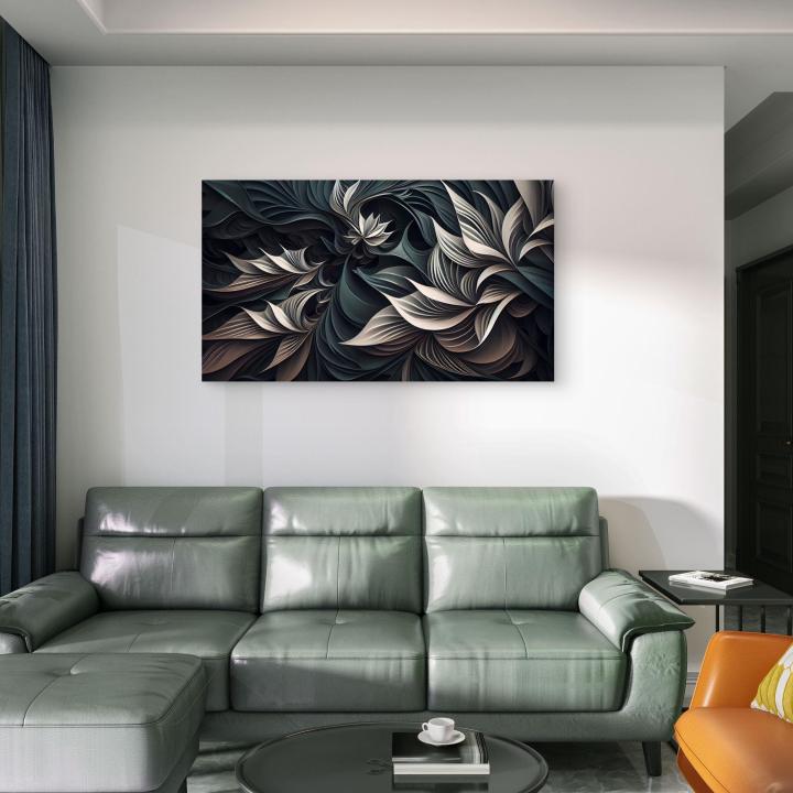 Monochromatic Gothic Flowers Tempered Glass Print,Elegant Living Room or Office Wall DecorArtistic Illustration