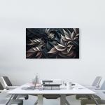 Monochromatic Gothic Flowers Tempered Glass Print,Elegant Living Room or Office Wall DecorArtistic Illustration