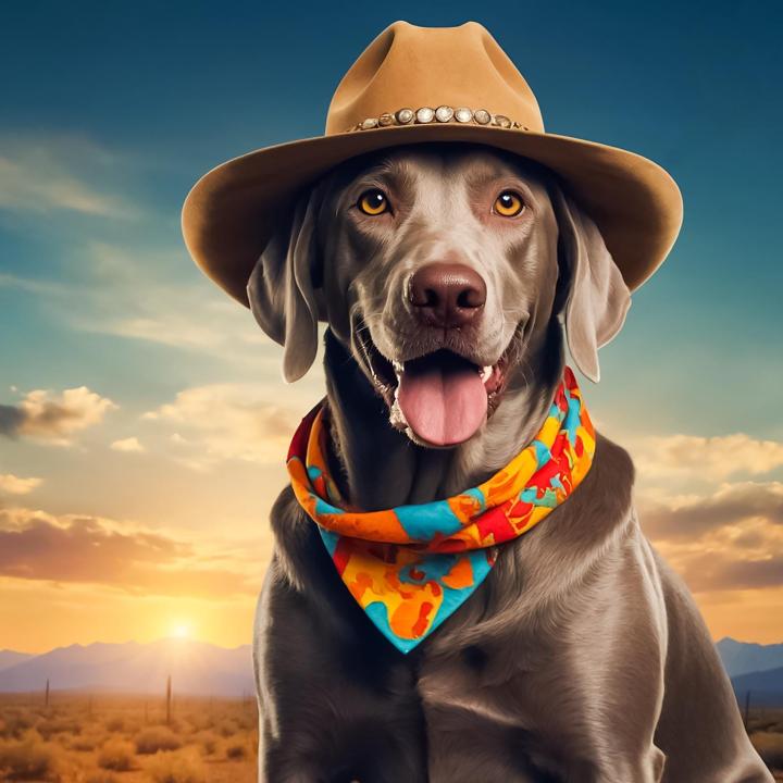 Cowboy Hat Weimaraner Dog Tempered Glass Art - Western Style Funny Animal Wall Decor