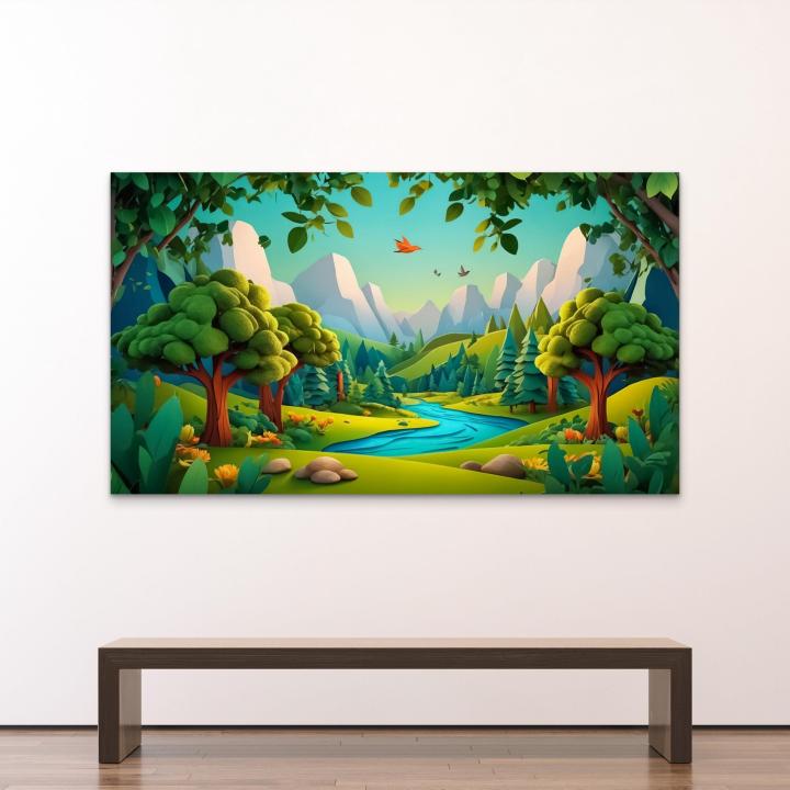 Mountain River Tempered Glass Wall Art: Modern Nature Decor, Large Size