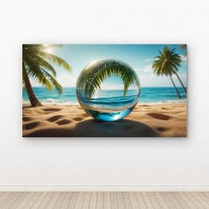 Tropical Dream in a Crystal Sphere Tempered Glass Art | Large Beach and Ocean View Print