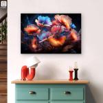Glowing Translucent Flowers Tempered Glass Wall Art | Fantasy Floral Garden Large Decor