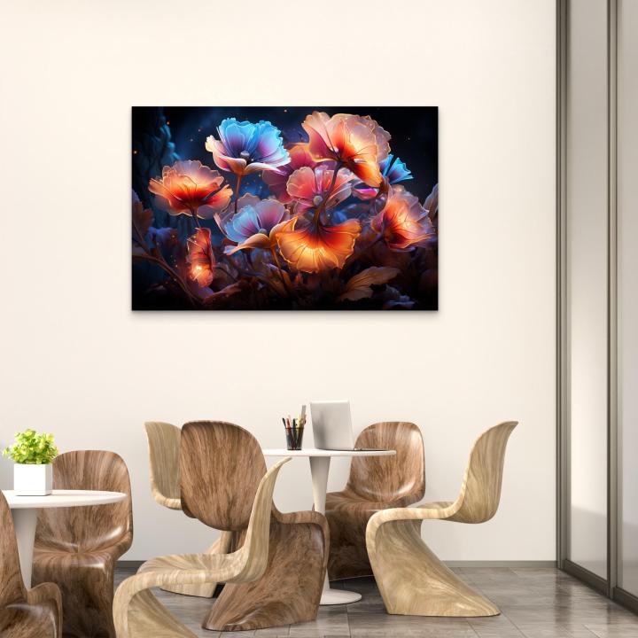 Glowing Translucent Flowers Tempered Glass Wall Art | Fantasy Floral Garden Large Decor