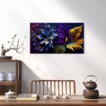 Abstract Floral Tempered Glass Wall Art: Blue, Purple, Gold,Large size