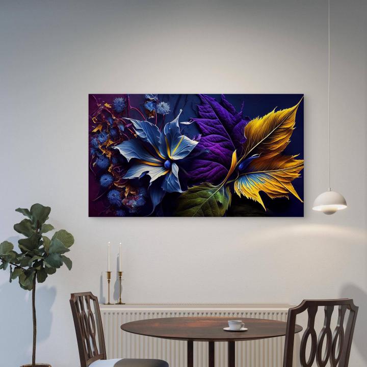 Abstract Floral Tempered Glass Wall Art: Blue, Purple, Gold,Large size