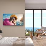 Blue-Eyed Cat in HatGlass Print,XXL Decorative Tempered Glass Panel,Funny Adorable Animal Portrait