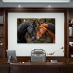 Large Tempered Glass Art - Two Horses Love and Bond PortraitFarmhouse and Nature Wall Decor