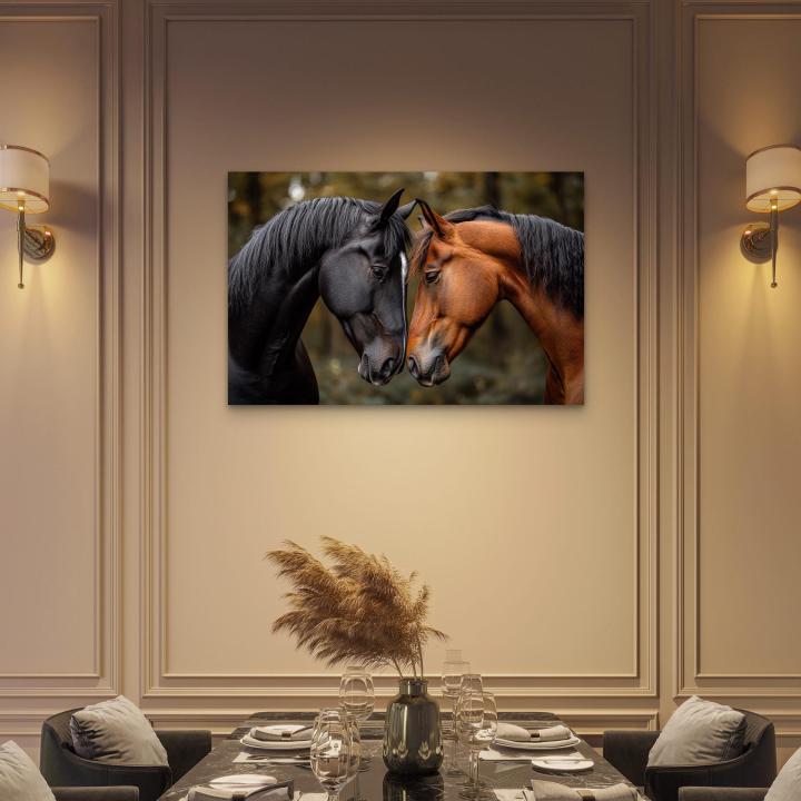Large Tempered Glass Art - Two Horses Love and Bond PortraitFarmhouse and Nature Wall Decor