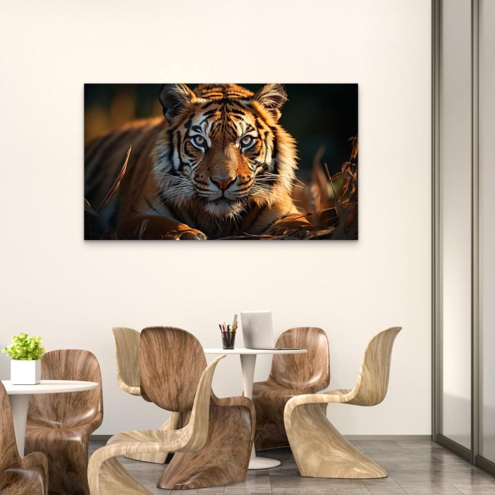 Large Tempered Glass Art,Intense Gaze Tiger Portrait,Wildlife and Nature Wall Decor