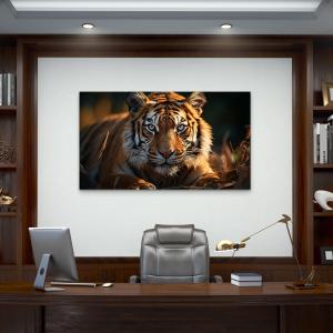 Large Tempered Glass Art,Intense Gaze Tiger Portrait,Wildlife and Nature Wall Decor
