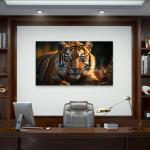 Large Tempered Glass Art,Intense Gaze Tiger Portrait,Wildlife and Nature Wall Decor
